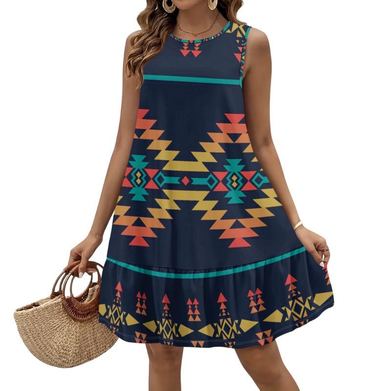 

Spring And Summer Women s Dresses, Fashionable Printed Casual Dresses, Sleeveless Round Neck Versatile Dresses. L