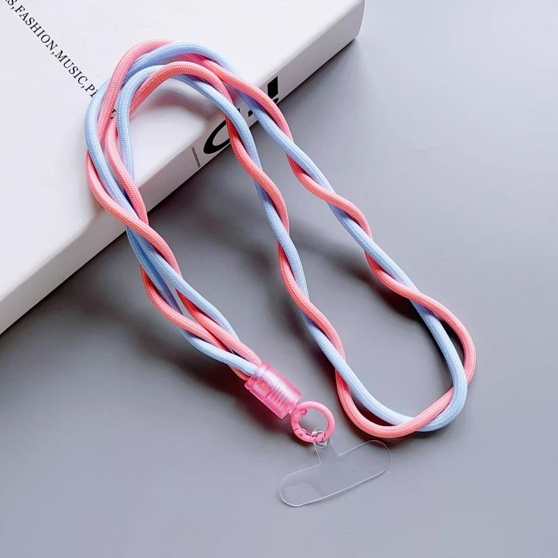 110cm Phone Lanyard Dual Color Twisted Mobile Phone Neck Strap with Clear Tether Tab