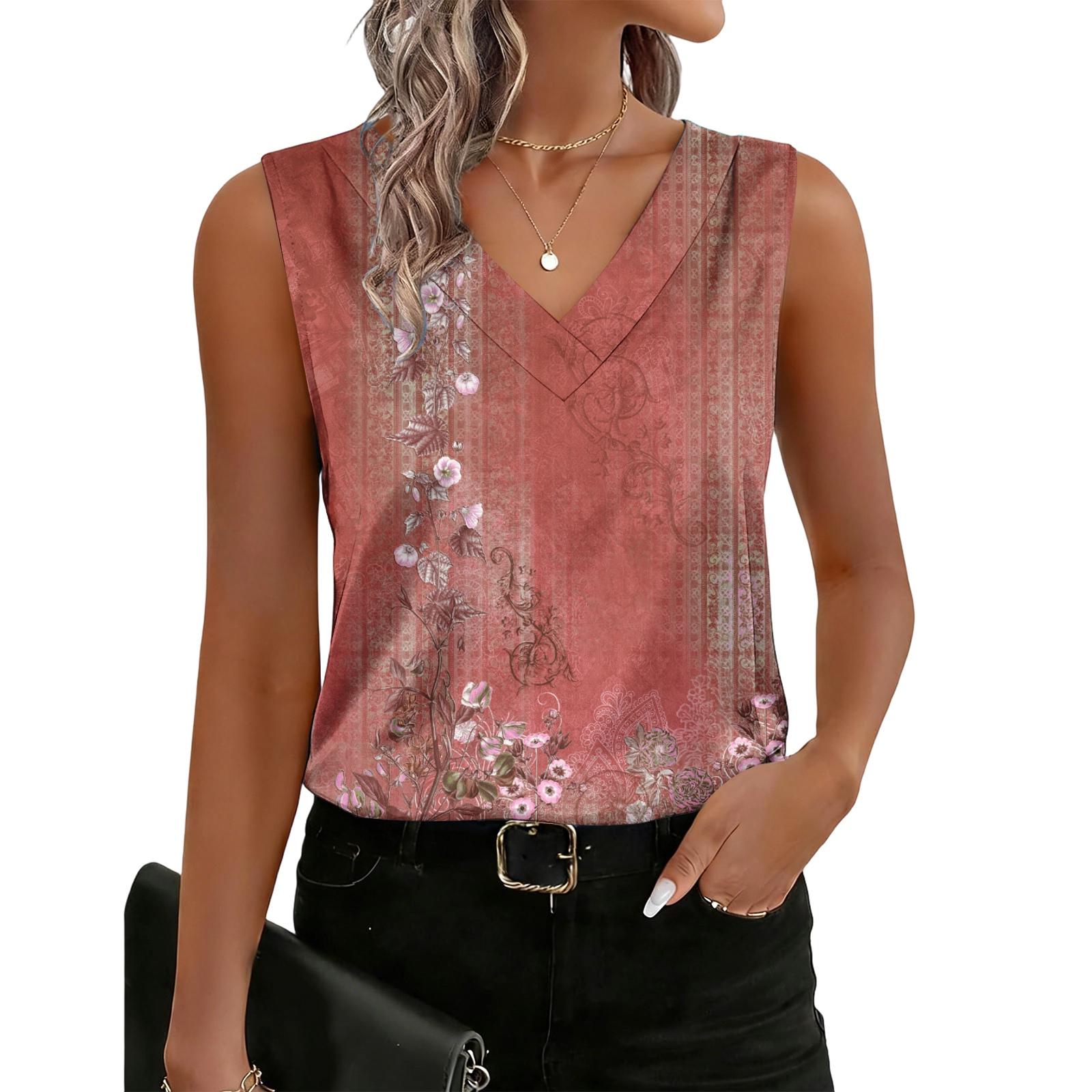 

Women s Fashionable Casual Vintage Printed Tank Top S червоний