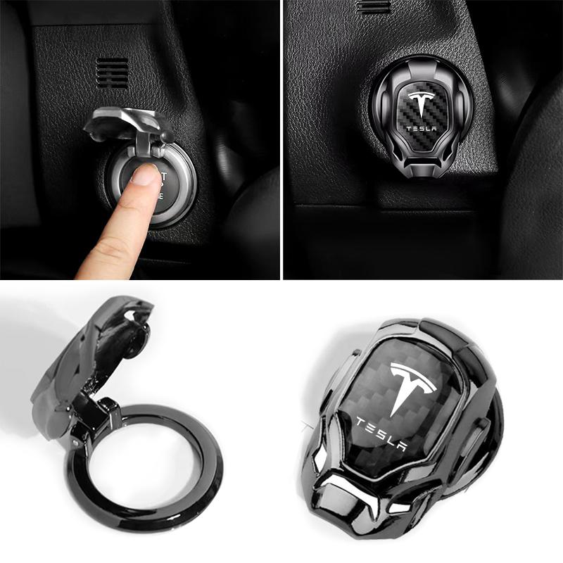 1Pcs Car One-Click Start Buttons Protective Cover Decoration For Tesla Model 3 Model X S 2016-2023  Model Y Decals TM3 TMX