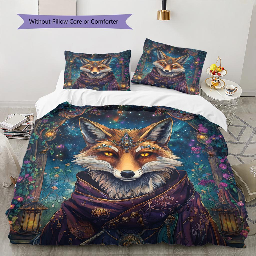 Majestic fox  Pattern Bedding Quilt Set Quilt Cover Pillowcase Home Decoration  Gift (1 * duvet cover + 2 * pillowcase, without core)