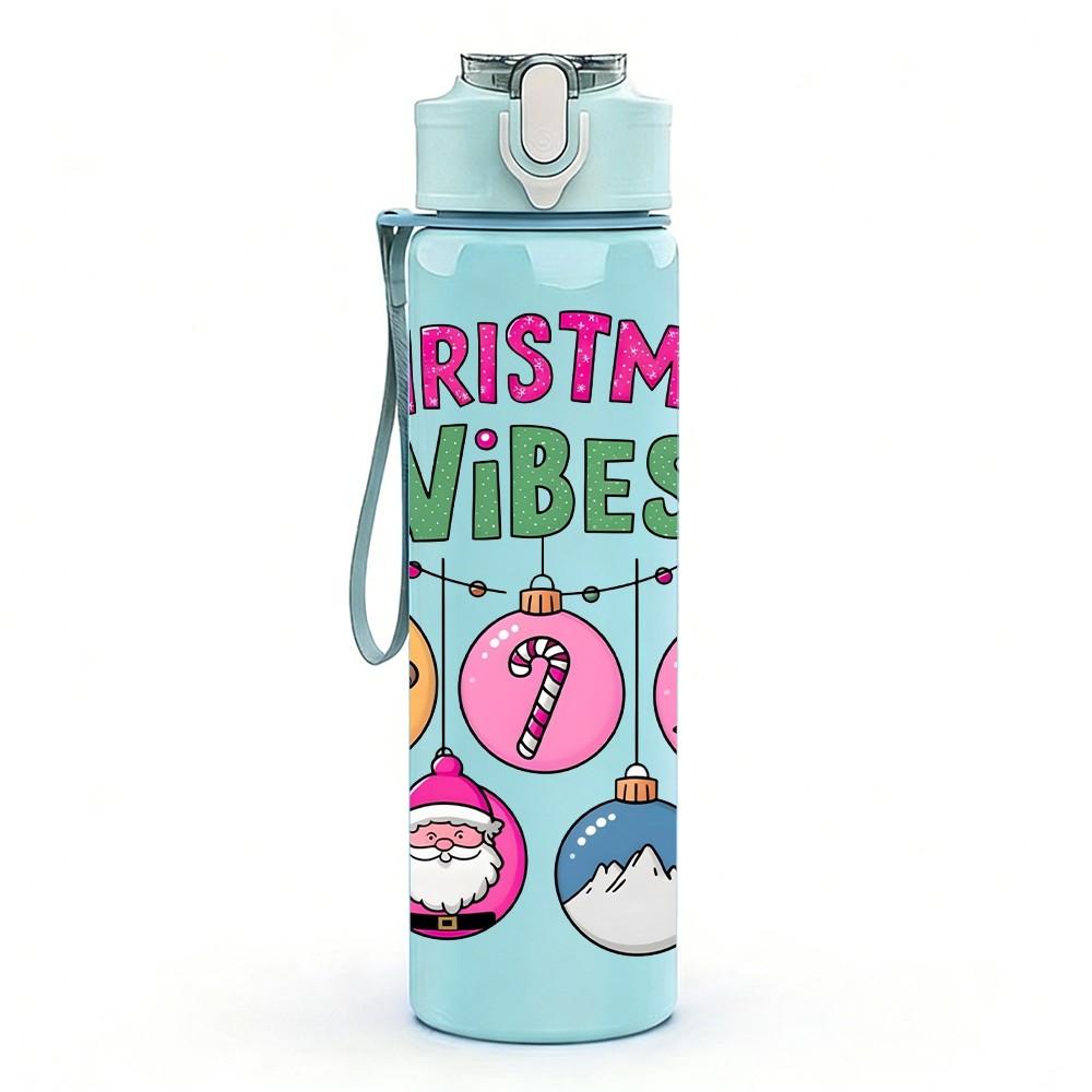 1PC Christmas Vibes Ornament 750ml Color Plastic Sports Water Bottle Leakproof Flip Straw Lid Suitable for Sports Office Home Use