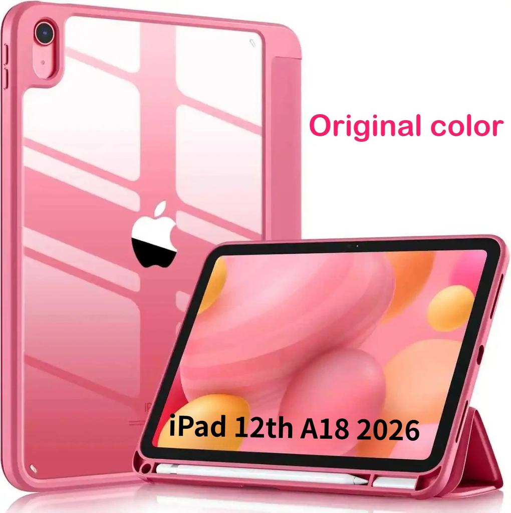 Tablet Case for IPad 12/11/10th A18 2026 A16 11inch 10.2 Air4/5/6/7/8 Clear Acrylic Back TPU Protector Cover with Pencil Holder