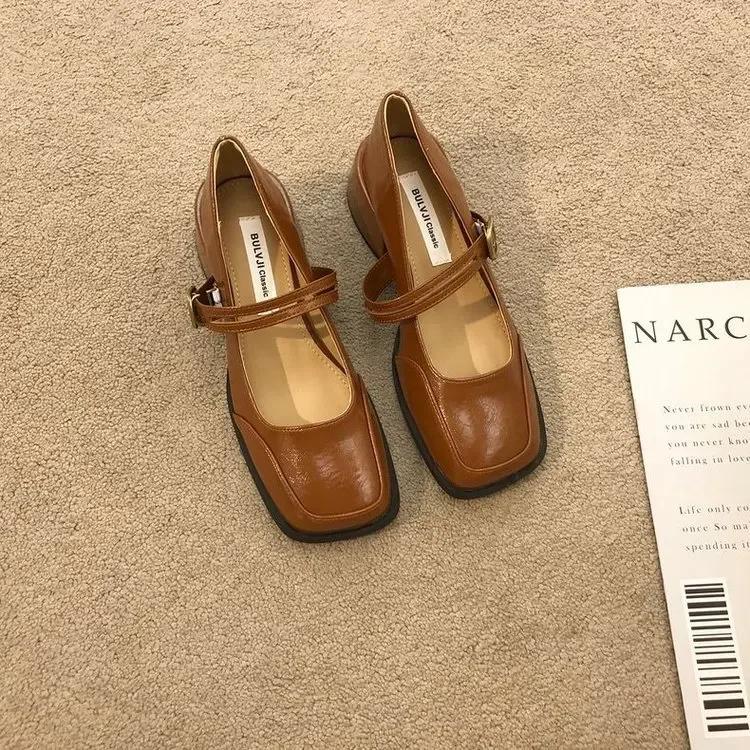 Vintage French Elegant Women's Shoes Shoes Loafers Thick Heels Flat Bottom Casual Shoes Lolita Heeled Sandals