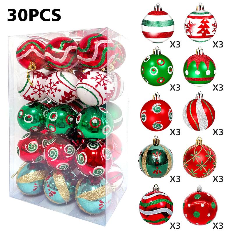 30pc/box Painting New Year Sparkling Christmas Balls Gifts Christmas Tree Pendants Home Hanging Pendants Exquisite 6cm