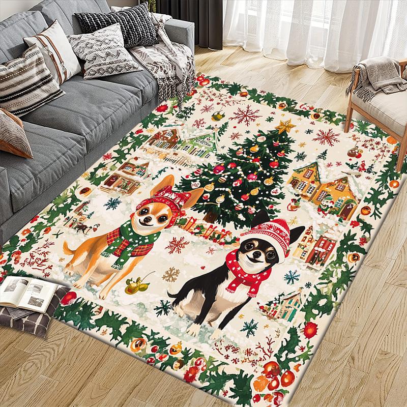 Weihnachtshund Heim Sofa Dekoration für Wohnzimmer & Schlafzimmer, Rutschfeste Spiel Flannel Bodenmatte für Spielzimmer