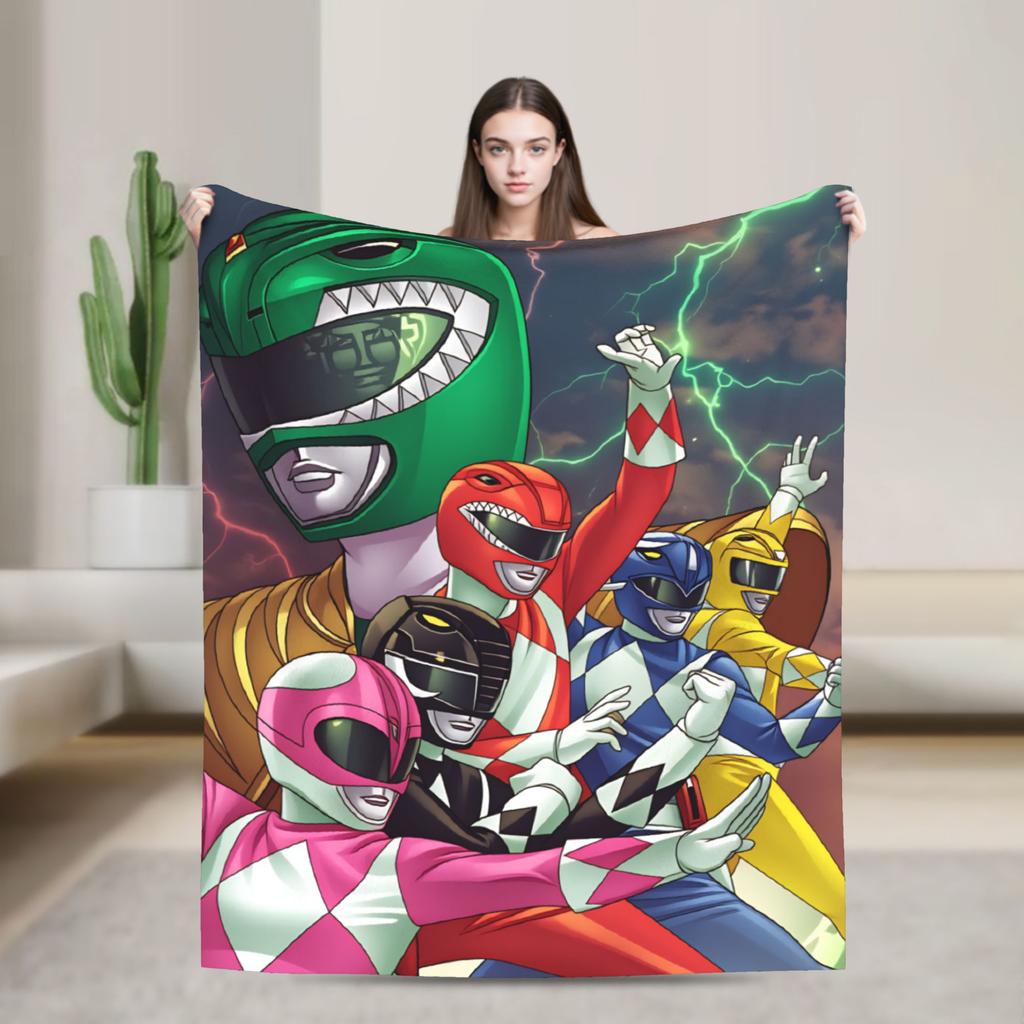 M-Mighty Morphin Super Warm Blankets  Cartoon P-Power Rangers Picnic Plush Bedding Throws Novelty Flannel Bedspread Sofa Bed