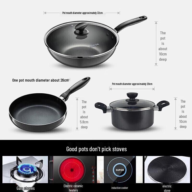 Supor Red Dot Classic Non-Stick 3-Piece Cookware Set