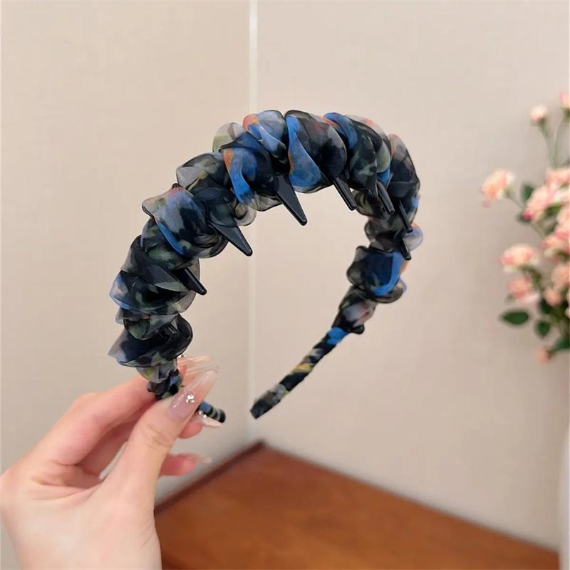 

Iridescent Gradient Ruffled Mesh Wave Headband - Ethereal Summer Hairband With Anti-Slip Teeth & High Crown Effect