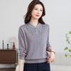 Elegant Spring Cheongsam Collar Knit Top for Middle-aged and Elderly Women