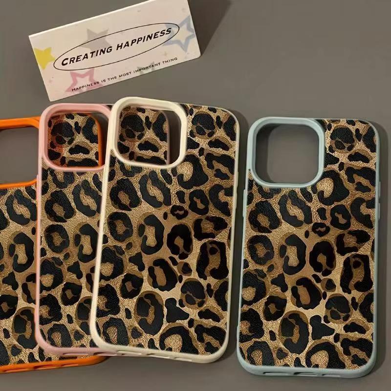 INS Brown Leopard Print Phone Case For iPhone 17AIir 16 Pro Max 15 14 Plus 13 12 11 XR XS Max Lichee Pattern Soft Silicone Cover