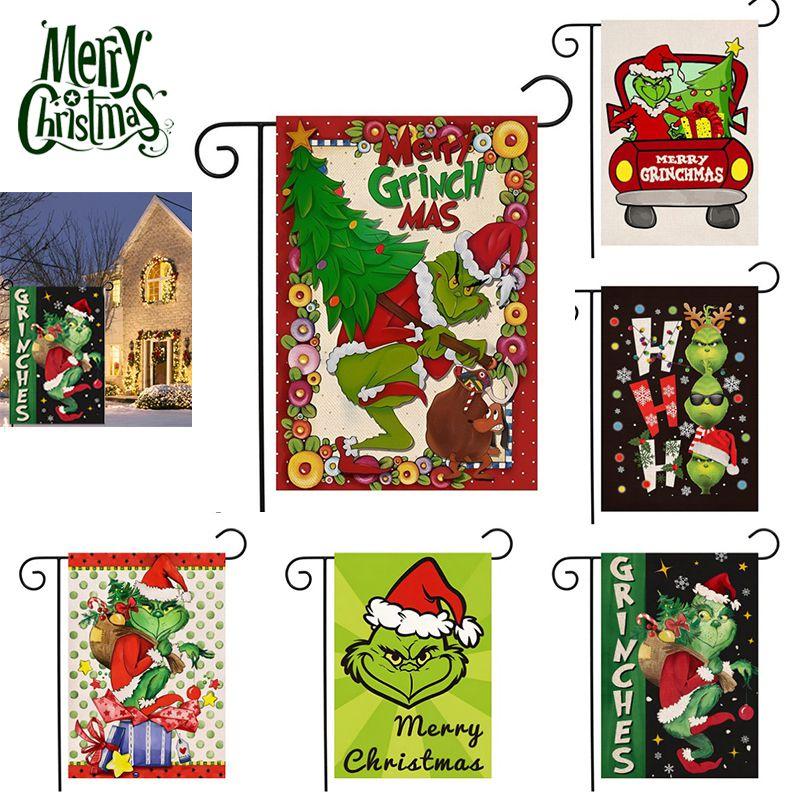 Steag de Grădină de Crăciun Grinch Decor Festiv pentru Curte In Imprimat Față-Verso In