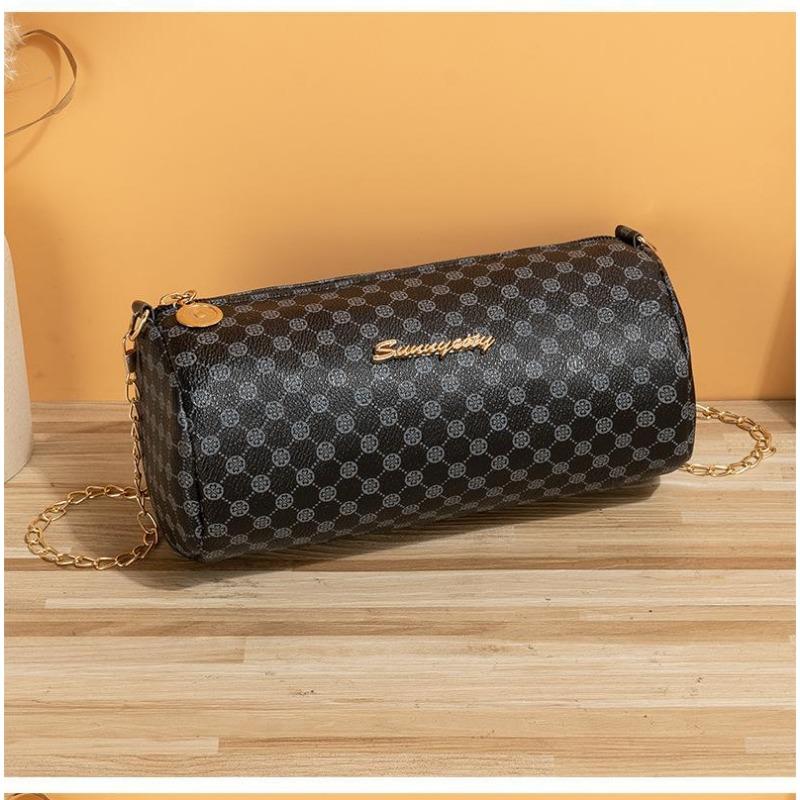 Summer new trend women's bags cylindrical messenger bags embroidered rhombus chain bags