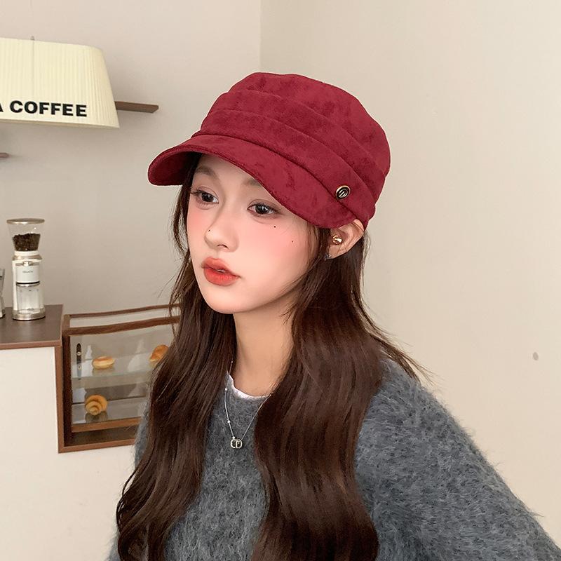 British Hat Women's Suede Pleated Equestrian Hat Versatile Flat Hat Autumn and Winter Versatile Literary Painter Hat