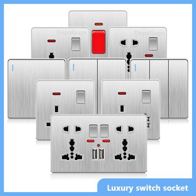 Silver UK Light  Wall Switches Sockets 1Gang 2Way  British Standard 13amp Wall Electrical Switch Socket USB Sockets