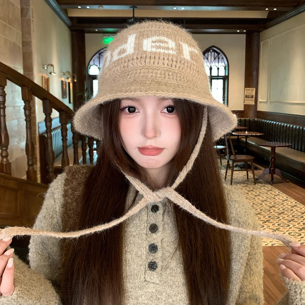 New Korean Version Ins~ Letter Knitted Basin Hat Women's Autumn and Winter Versatile Face Small Warm Bucket Hat Bucket Hat