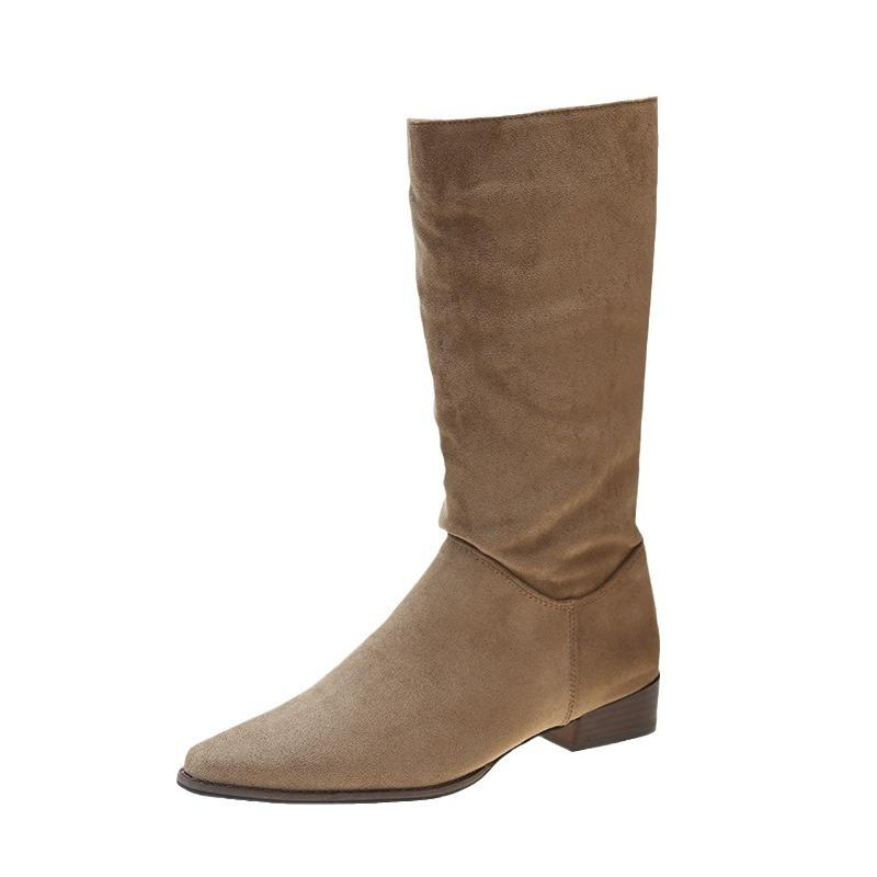 2024 Autumn and Winter New French Retro Stacking Boots Western Cowboy Boots Fashion High Boots Korean Version Pointed Long Boots