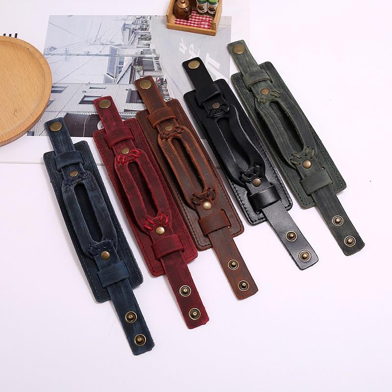 Mens Vintage Punk Leather Bracelet Handmade Multi-Layer Geometric Cuff Biker Style Jewelry Accessories