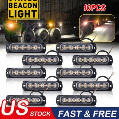 10X 6 LED Amber White Grill Side Marker  Strobe Light Bar Kit Tow Truck