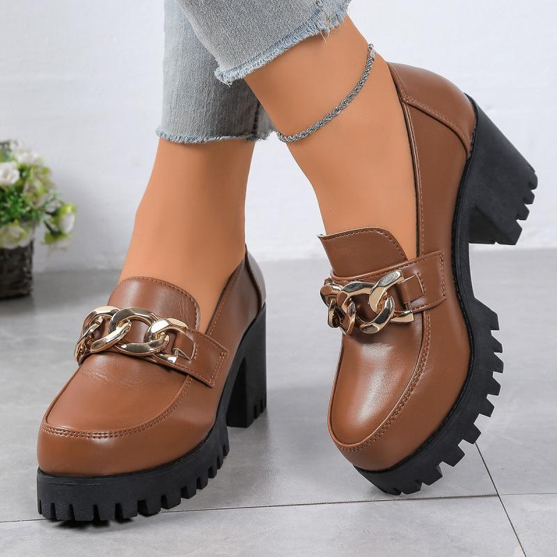 Spring new black round head small leather shoes large size platform women's single shoes women