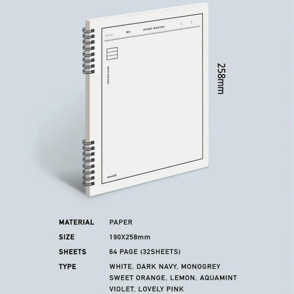 Munid 8mm Lined Notebook (Spring, 4ea - 190 X 258mm X 32Sheets), WHITE