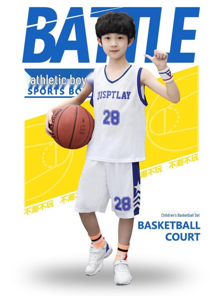 Kids' Sleeveless Basketball Jersey & Shorts Set - Boys' Casual Summer Sportswear
