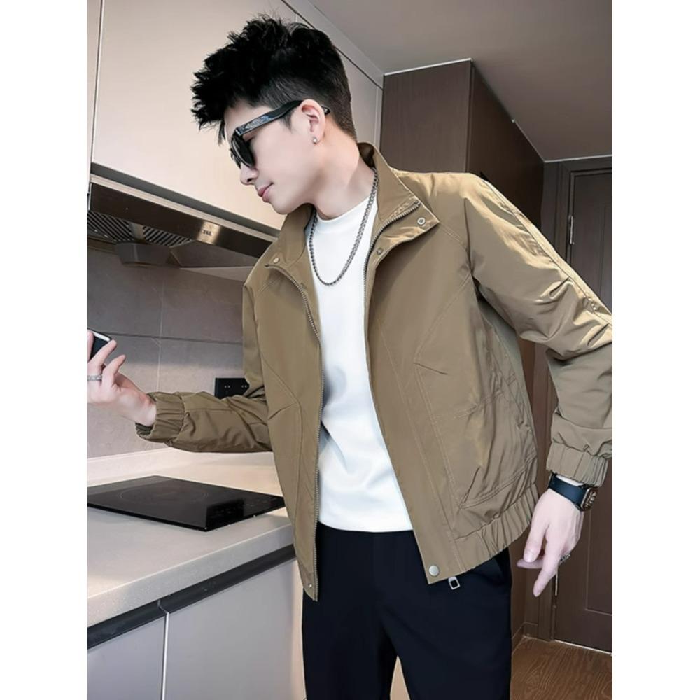 Men's Spring 2025 Stand Collar Casual Solid Color Jacket