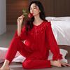 Big red pajamas women's spring and autumn pure cotton long-sleeved newlywed wedding autumn thin cotton festive natal year loungewear