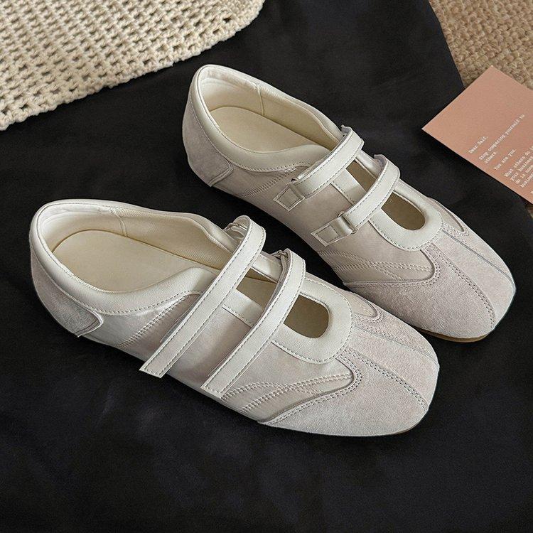 Soft Leather Version~ Velcro Casual Mary Jane Women's Shoes Versatile French Ballet Style Single Shoes Round Head Sports Flats
