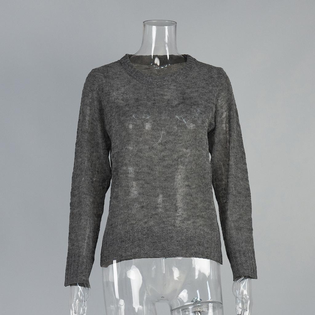 Spring Summer Mohair Round Neck Sweater Women's Semi-transparent Design Comfortable Versatile Knitted Bottoming Top