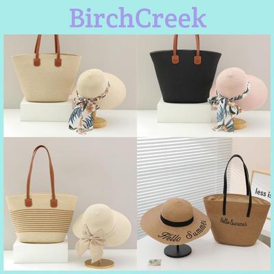 Straw Hat And Bag Set With Sun Protection For Outdoor Travel Casual Summer Adults