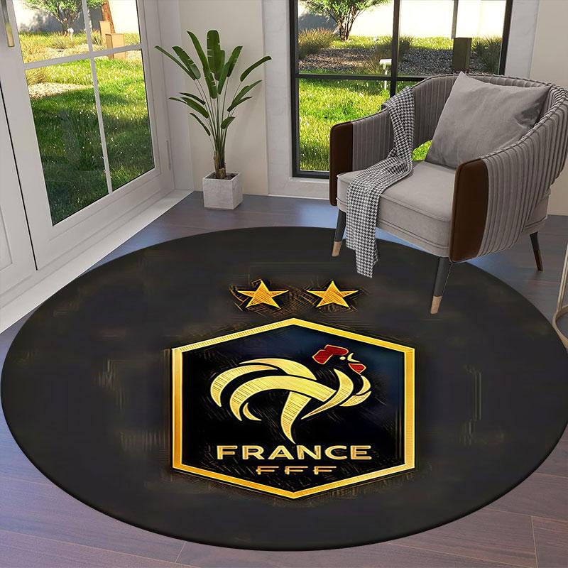 France National Football Team Round Area Rug,Carpet Rug for Living Room Bedroom Sofa Playroom Decor,Non-slip Floor Mat