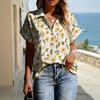 Floral Print Womens Loose Fit Short Sleeve V-Neck Top - Sleeveless Button-Free Casual Shirt Street Style