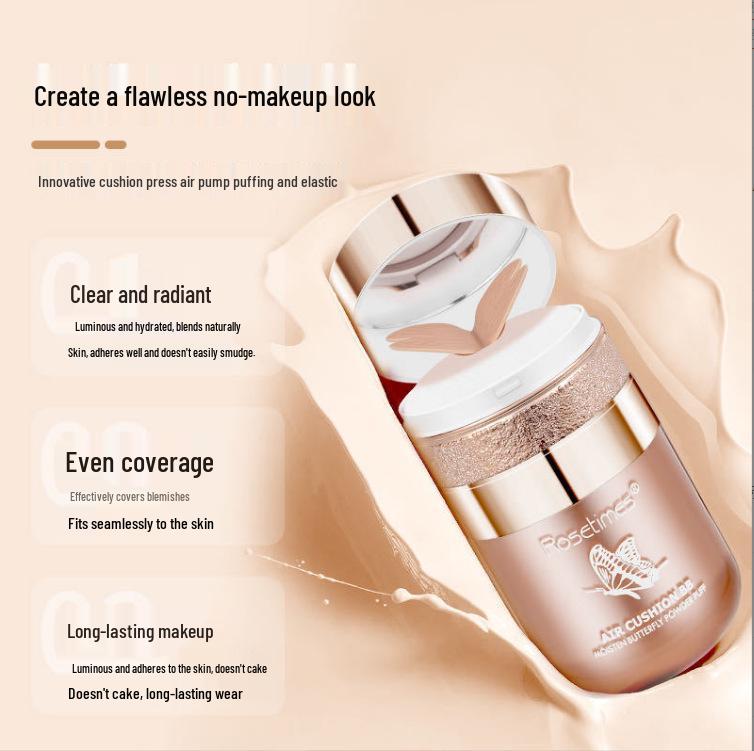 Rose Age No-Cakey Nude BB Cream Foundation & Primer with Butterfly Puff