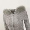 OFTBUY Soft Winter Real Fox Fur Autumn Warm Knitted Coat Short Zipper Hooded Women Jacket Casual Sweater Jacket Slim Lady Elegant Wholesale