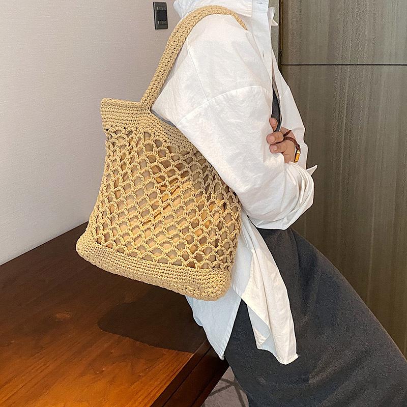 Borse da spiaggia per le vacanze Borsa intrecciata traforata Estate Nuova moda per il tempo libero Borsa a tracolla da viaggio Grande capacità Shopper Tote