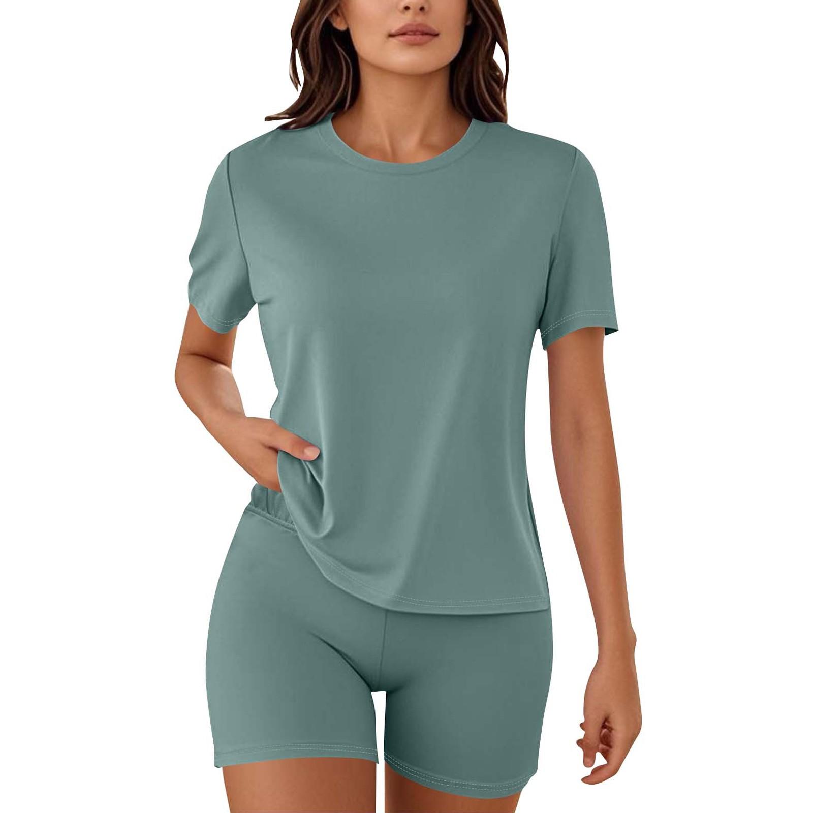 

Женские пижамы из 2 предметов для женщин футболка шорты наряды одежда для сна XXL зелёный