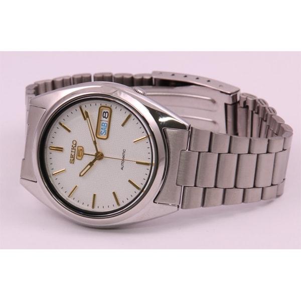 Seiko Men's SNXG47K (Seiko5 SS Bracelet White) Round Watch Silver Analog