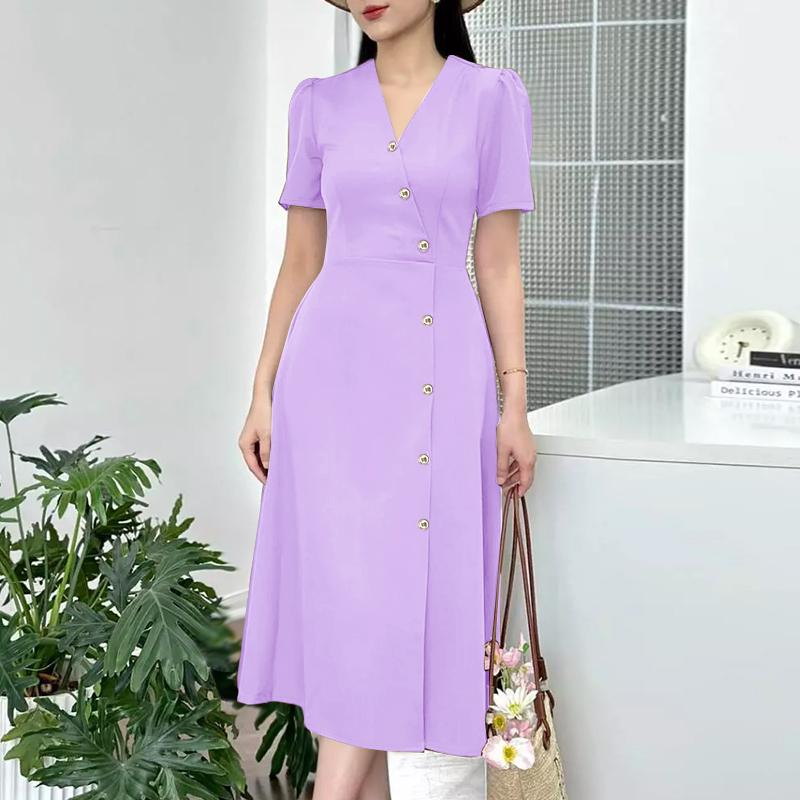 

ZANZEA Женское повседневное летнее платье с коротким рукавом и V-образным вырезом 5XL фиолетовый