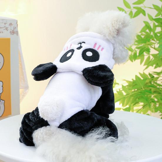 Tuta per animali domestici alla moda a forma di panda con cappuccio, cappotto caldo invernale a quattro zampe