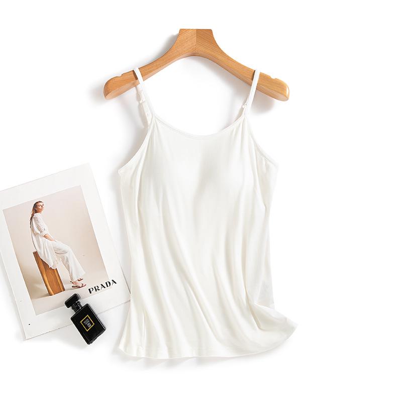 Women's Summer Modal Camisole with Built-In Bra Pads - Versatile One-Piece Base Layer and Anti-Exposure Pajamas