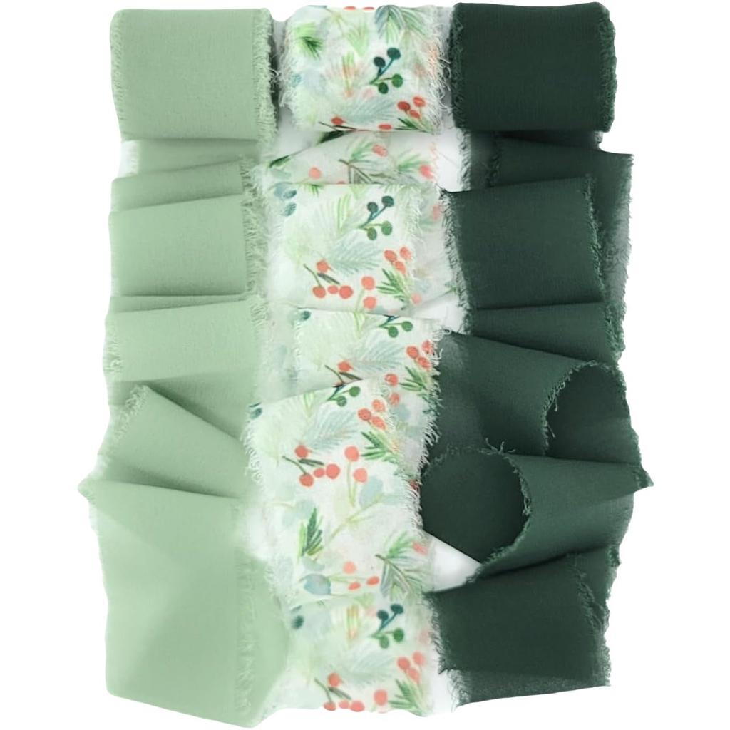 3 Roll/set 5m Frayed Edged Satin Handmade Chiffon Silk Ribbon For Wedding Invitation Bouquets Birthday Party DIY Decoration Gift