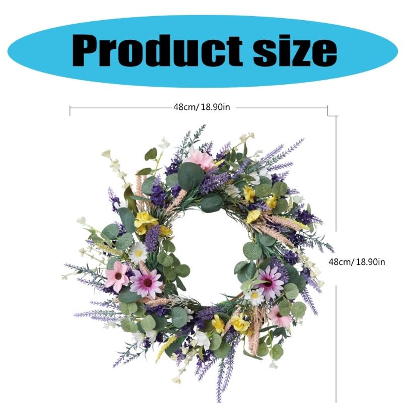 Artificial Flower Wreath Spring Festival Wreath Artificial Flower Wreath for Front Door Hallway Garden Farmhouses