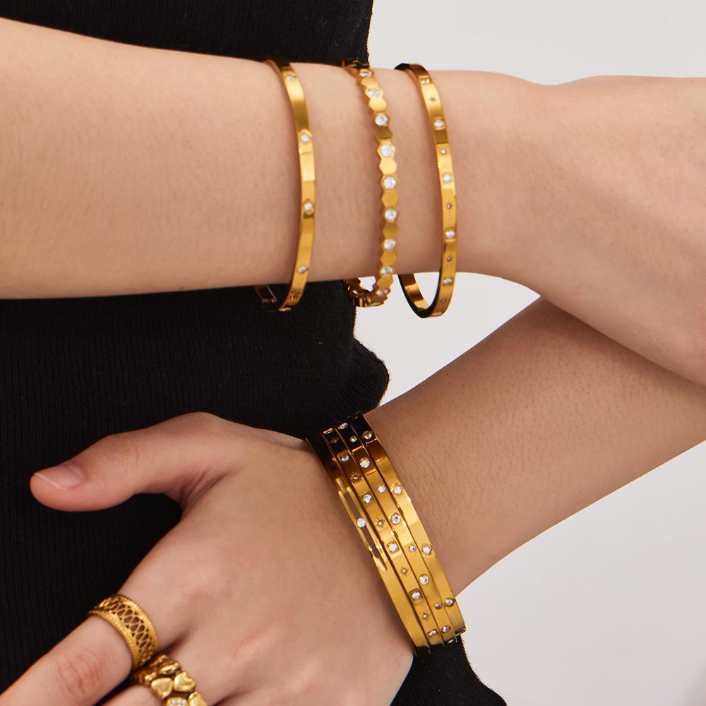 Stainless Steel Geometric Zirconia Bracelet - Chic European American Cross-Border Style Set