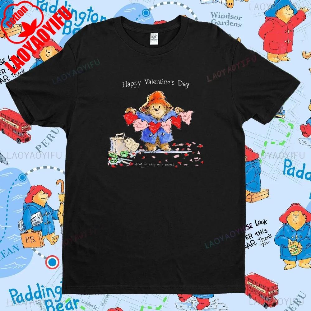 Paddington Bear in London Couple Tshirts Unisex Cotton Tee Summer Funny Cartoon Harajuku Print Loose Short Sleeve Unisex Women