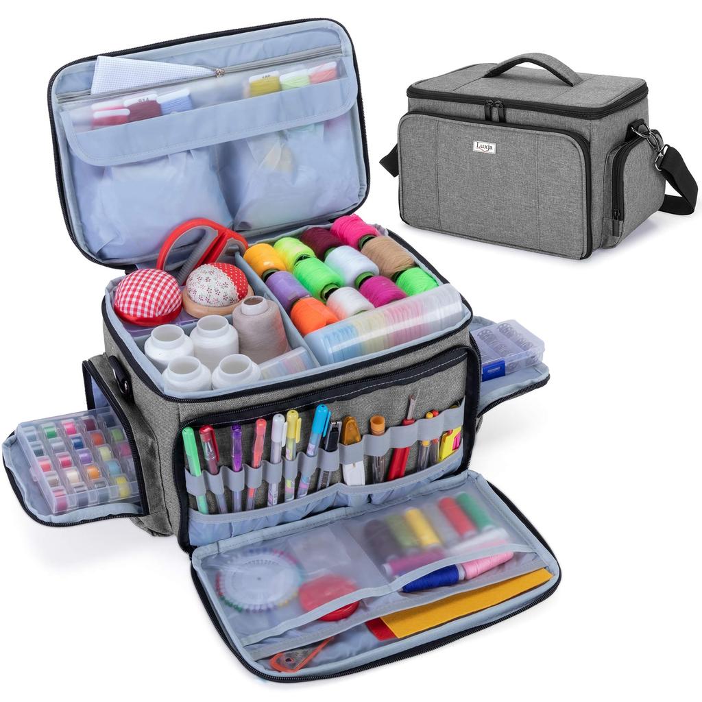 Luxja Sewing Large Capacity with Shoulder for Sewing Tool Storage and Bag Gray Box/Sewing Bag, Strap, Transport, Only,
