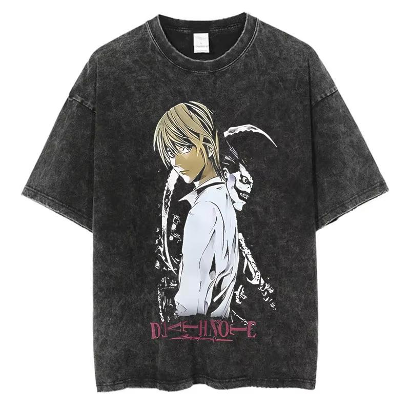 Summer Hot Sale Harajuku Vintage Washed T Shirts Death Note Anime Graphic Printing T Shirt Oversize Cotton Fashion Trendy Tee