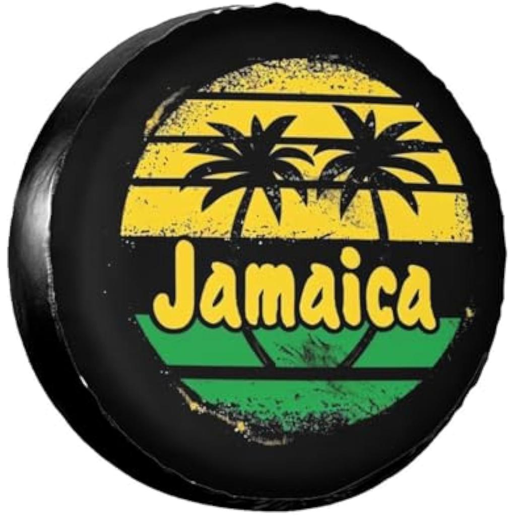 Jamaica Palm Trees Sunset Spare Tire Cover Vintage Wheel Protector Cover for RV SUV Camping