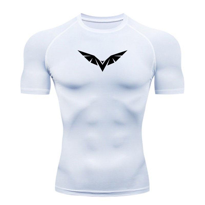 Men's Quick Dry Compression Fitness Athletic T-shirt Geometric Bat Wing Print Breathable Stretchy Tops For Gym Workout R