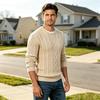 Cable Knit Neck Pullover Sweater in Retro, Color Casual
